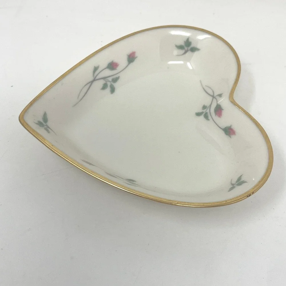 Lenox‎ Rose Manor Heart Trinket Dish Ivory China Pink Rose Gold Trim Made in USA